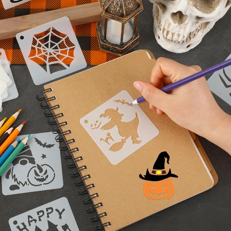 Augshy Halloween Stencils  56 Pack Pumpkin Painting Stencils Ornament Stencils Plastic for Painting on Wood Ornaments Wood Slice DIY Crafts Fabrics Window Halloween Decoration (3 Inch) - Image 3